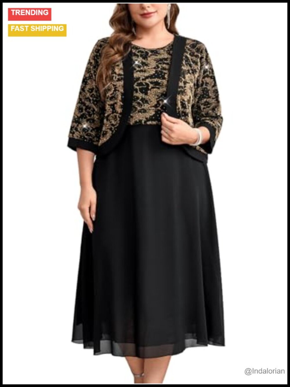 Plus Size Mother of the Bride 2 Piece Dress Set Chiffon A-Line Sparkly Gown